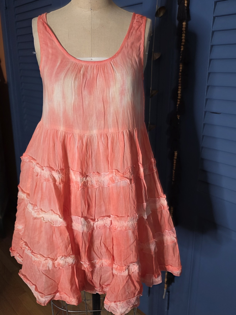 NWT RAGA Boho Tank Tie-Dye Lined Ruffle Mini Dress - Sunset Coral - Size S